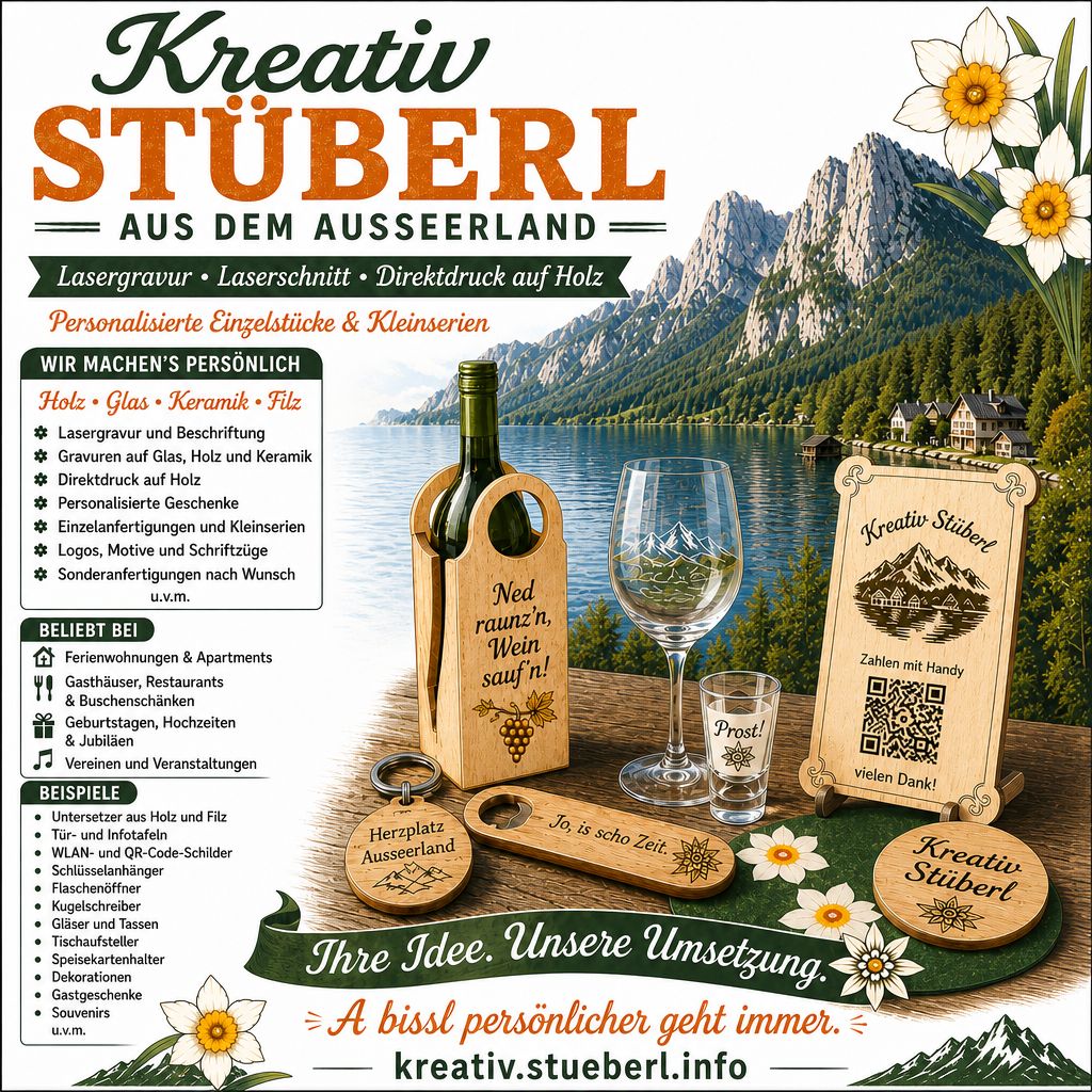 Retro Plakat im Ausseerland-Stil für Kreativ Stüberl