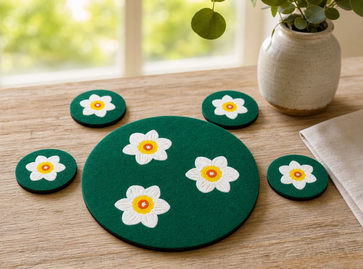 Narzissen Untersetzer Set aus Filz und Holz